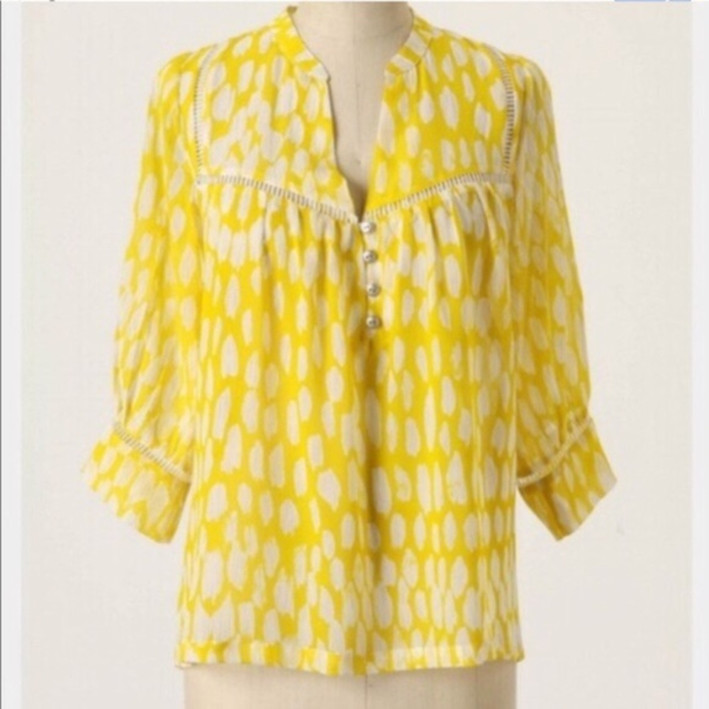 Anthropologie yellow and white blouse